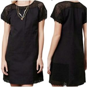 Anthropologie Girls from Savoy Black Crochet Trim Mini Shift Dress